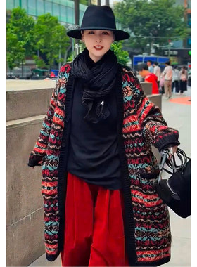 设计宽松单排扣中长款毛衣外套女