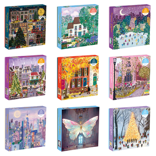 冬灯圣诞节拼图500片带金箔生日成人减压益智类玩具春夏秋冬礼物