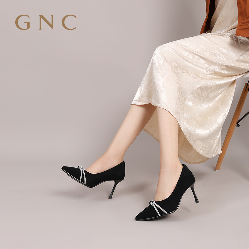 GNC新中式小众设计水钻细高跟鞋女秋新款小个子增高通勤单鞋