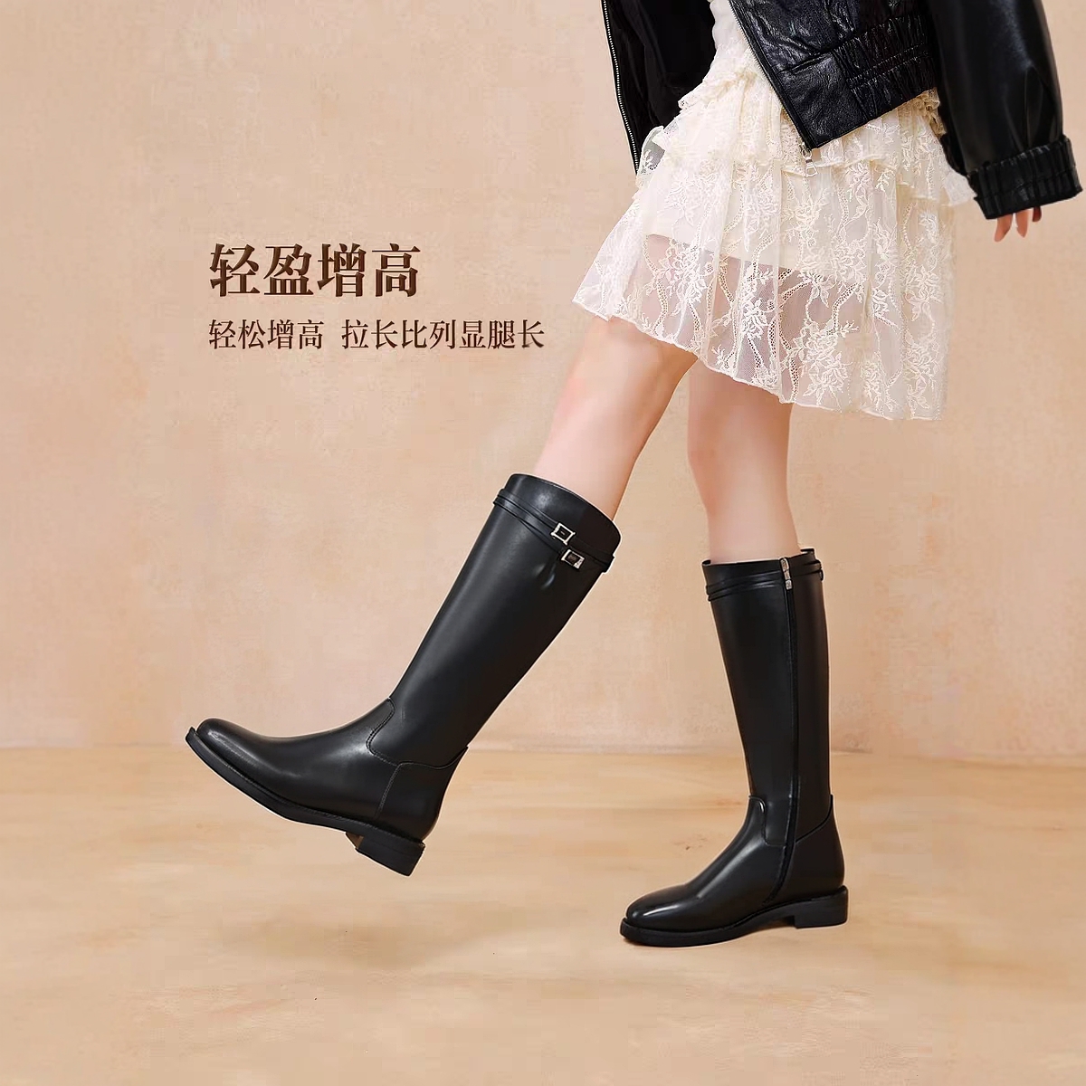 GNC厚底双子星女士保暖骑士靴