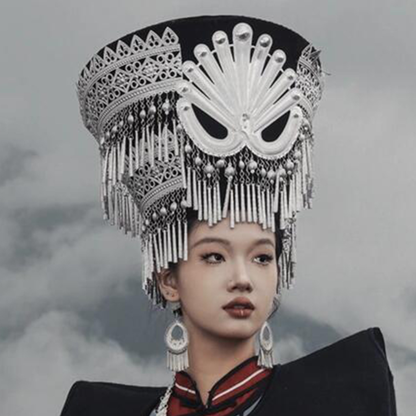 2025新款彝族头饰帽子双层高帽女