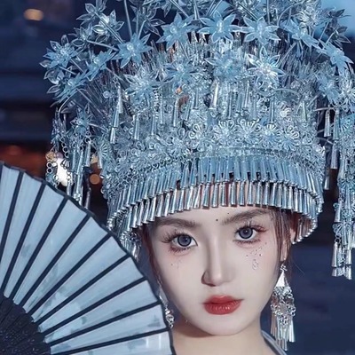 苗族头饰银头冠女少数民族银饰帽