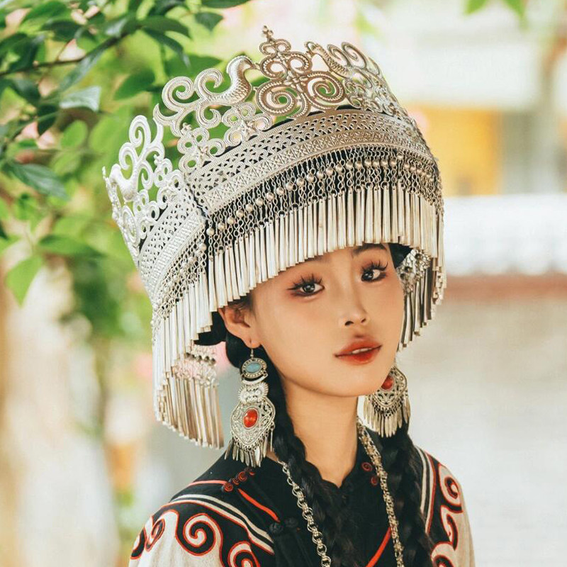 彝族帽子女头饰少数民族头冠云南彝族服饰发饰演出旅拍饰品特色帽