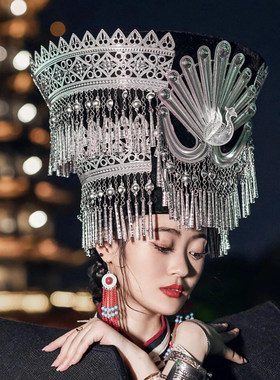 2025新款彝族头饰双层高帽旅拍女