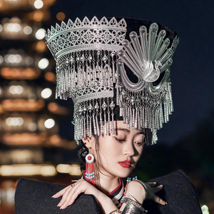 2025新款彝族头饰双层高帽旅拍女