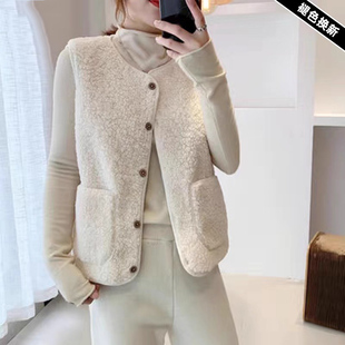 2025新款仿羊羔绒马甲女士秋冬皮毛一体马夹短款百搭坎肩背心外套