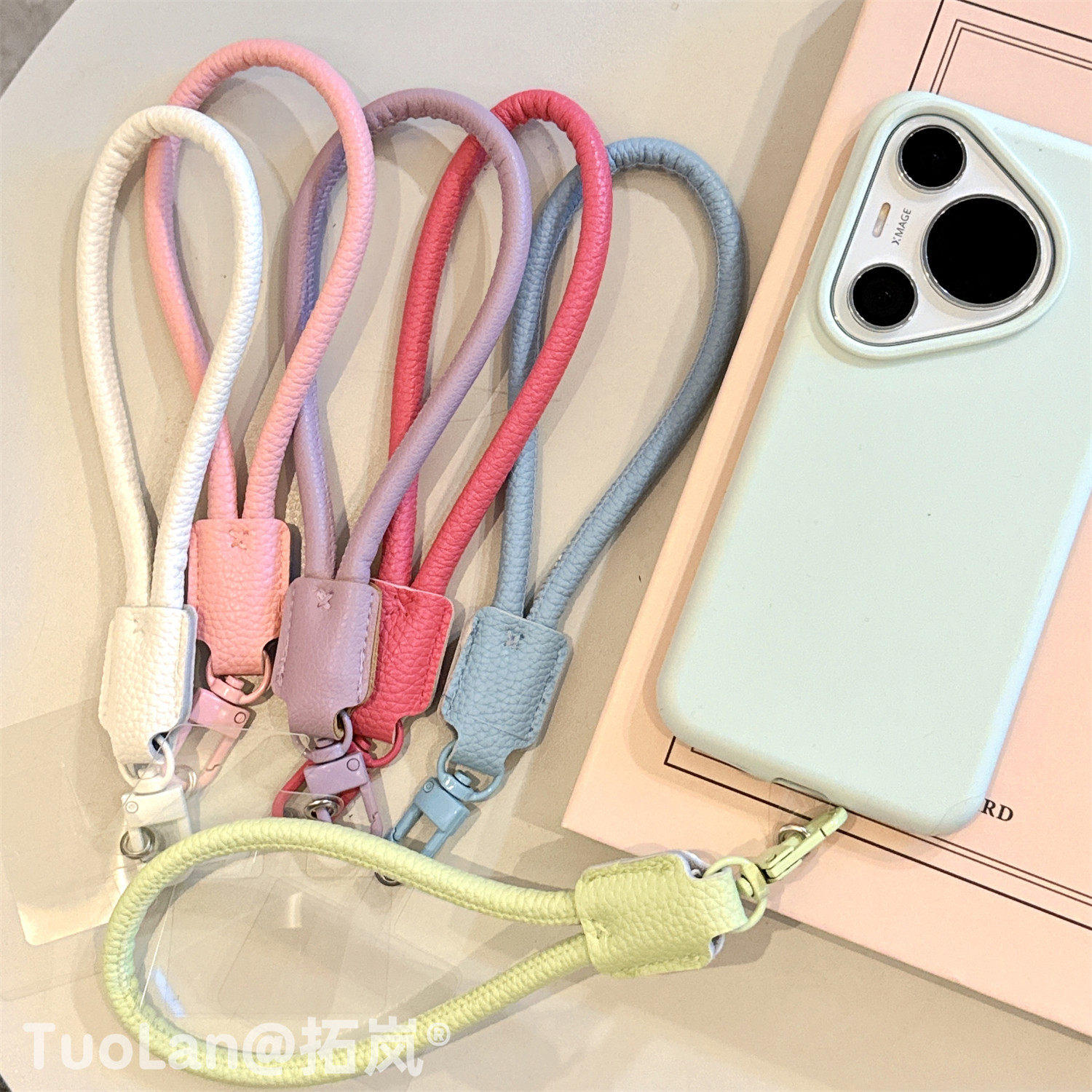 拓岚 情侣高质量纯色皮质新款手腕手机挂绳短款旅行防盗钥匙扣挂件吊