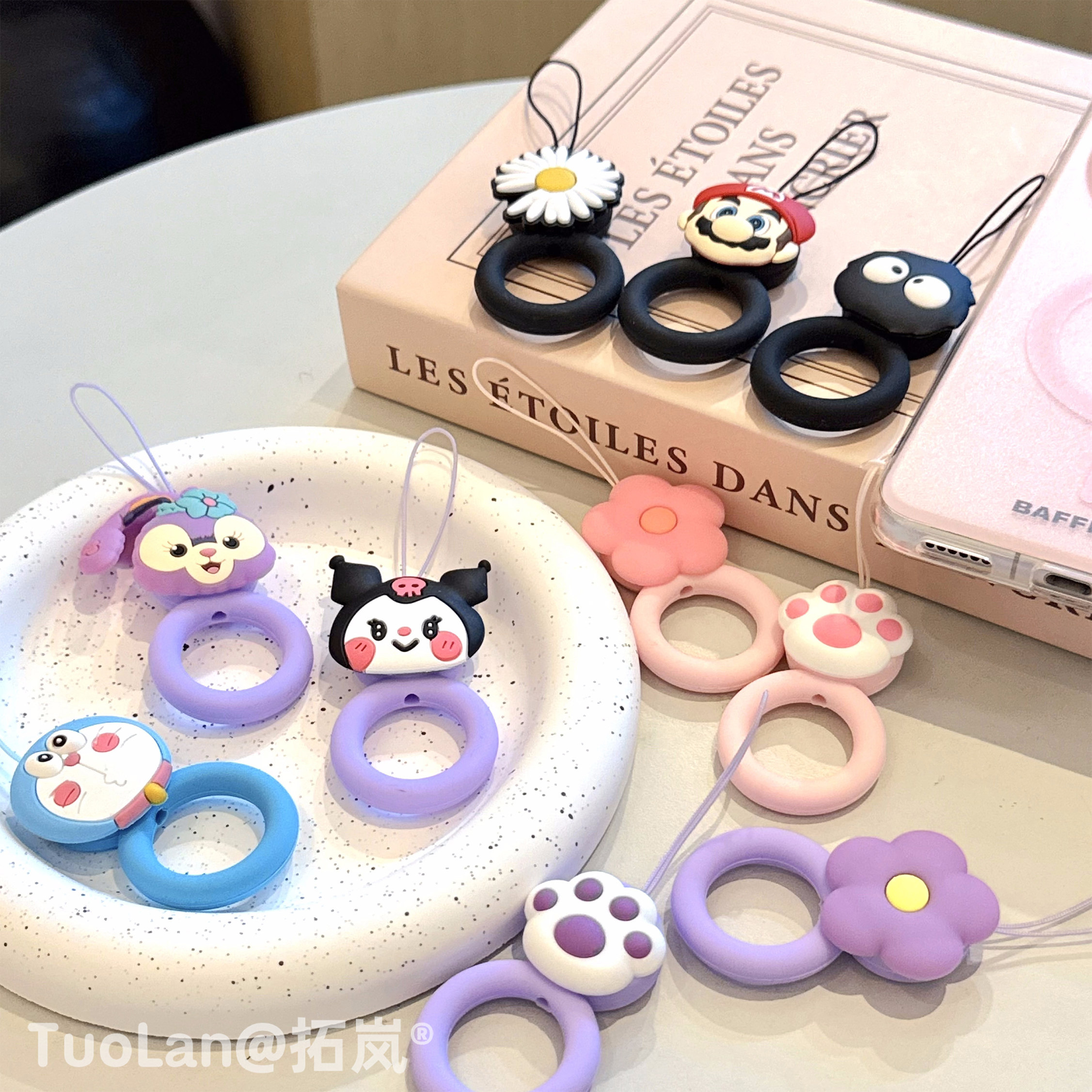 拓岚 动漫趣味卡通可爱日韩小清新花朵雏菊创意硅胶套手机挂绳短款指