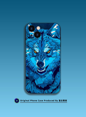 蓝色巨狼手机壳适用于iPhone16小米15/14创意艺术插画OPPO13华为VIVO磁吸充电MagSafe苹果17ProMax动漫二次元
