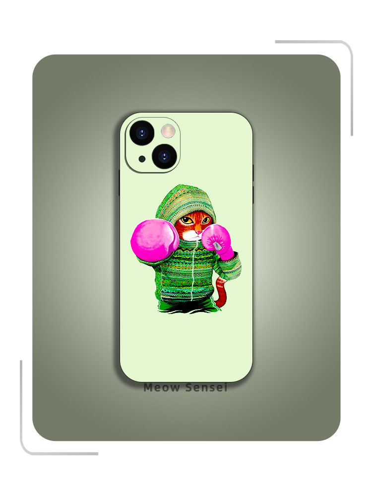 拳击猫咪创意小众手机壳适用苹果iphone15promax全包防摔vivo液态硅胶