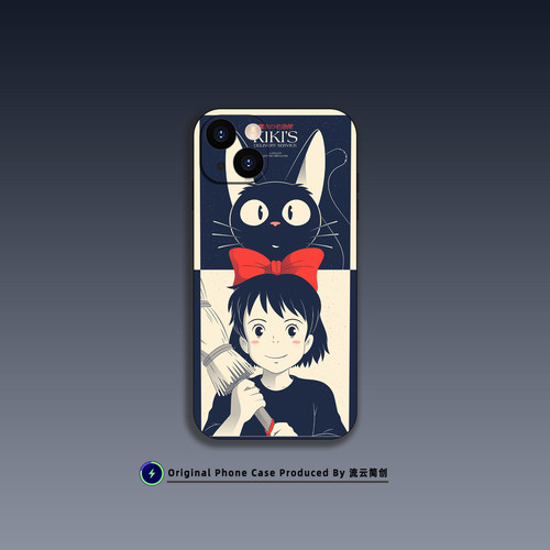 魔女宅急便猫猫适用苹果14全包iPhone15ProMax防摔VIVOIQOO硅胶OPPO华为荣耀小米红米三星一加动漫玻璃手机壳