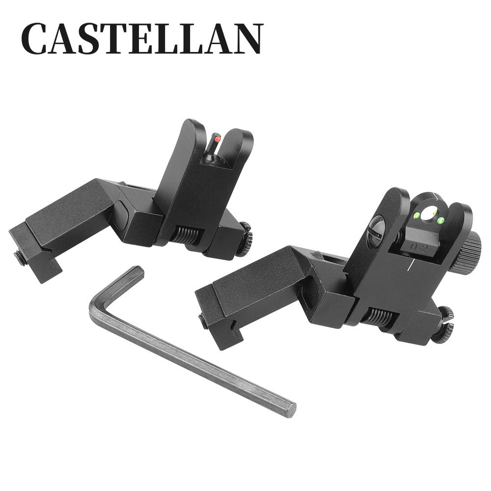 45度光纤机械瞄金属准星折叠机瞄套装 光纤瞄准器前红后绿