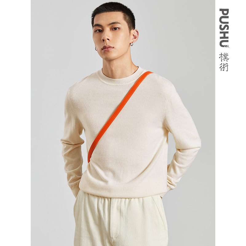 朴术男装白色高领毛衣