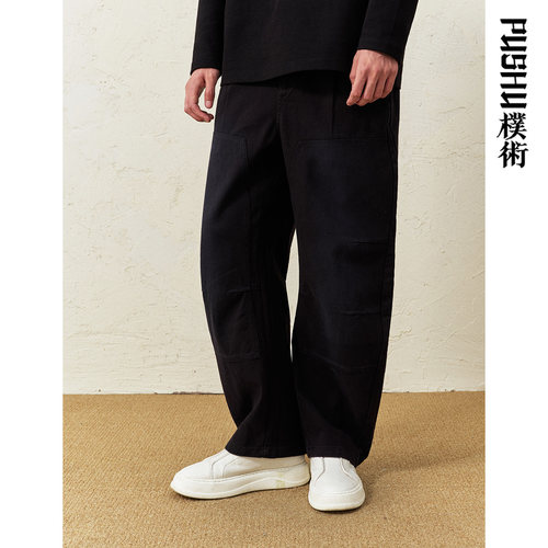 朴术黑色通勤直筒牛仔裤