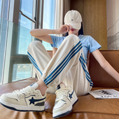 女冰丝速干夏季 薄款 卫裤 运动裤 束脚宽松跑步跳舞三道杠条纹休闲裤