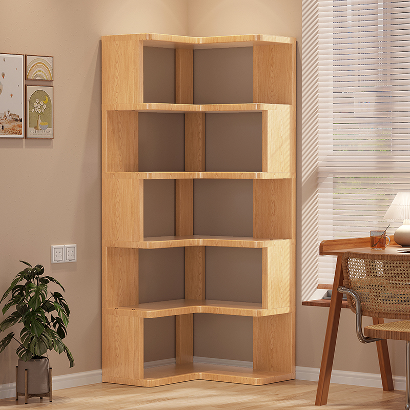 转角书架落地置物架客厅实木书柜