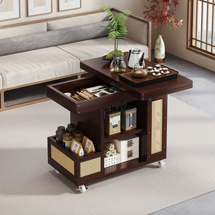 移动茶几边几沙发侧边储物柜客厅家用小户型中古推车折叠桌子楠竹