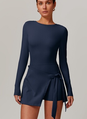 Tennis girl秋冬新款运动紧身连衣裙 性感美背假两件速干网球裙