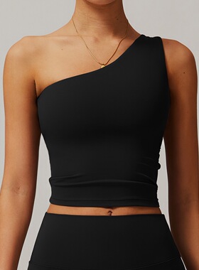 Tennis girl欧美新款瑜伽运动速干斜肩背心 高弹修身显瘦运动背心