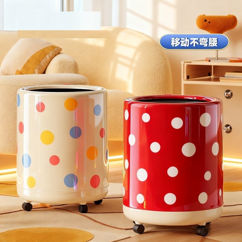 垃圾桶家用卧室可爱多巴胺儿童家用客厅卧室滑轮高颜值卡通纸篓