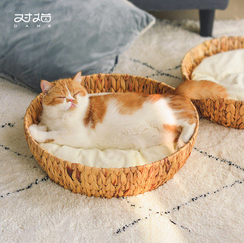 手工藤编猫窝圆形四季通用不粘毛