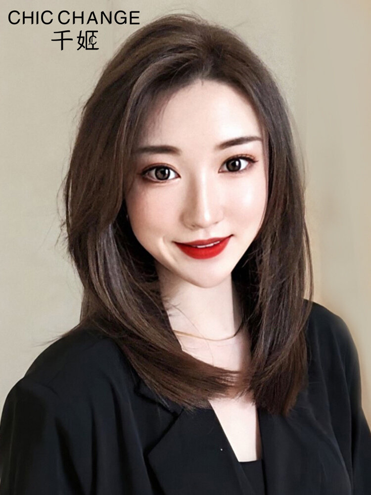 正品假发女中长发斜刘海锁骨短发初恋头真发全头套全真人发丝自然