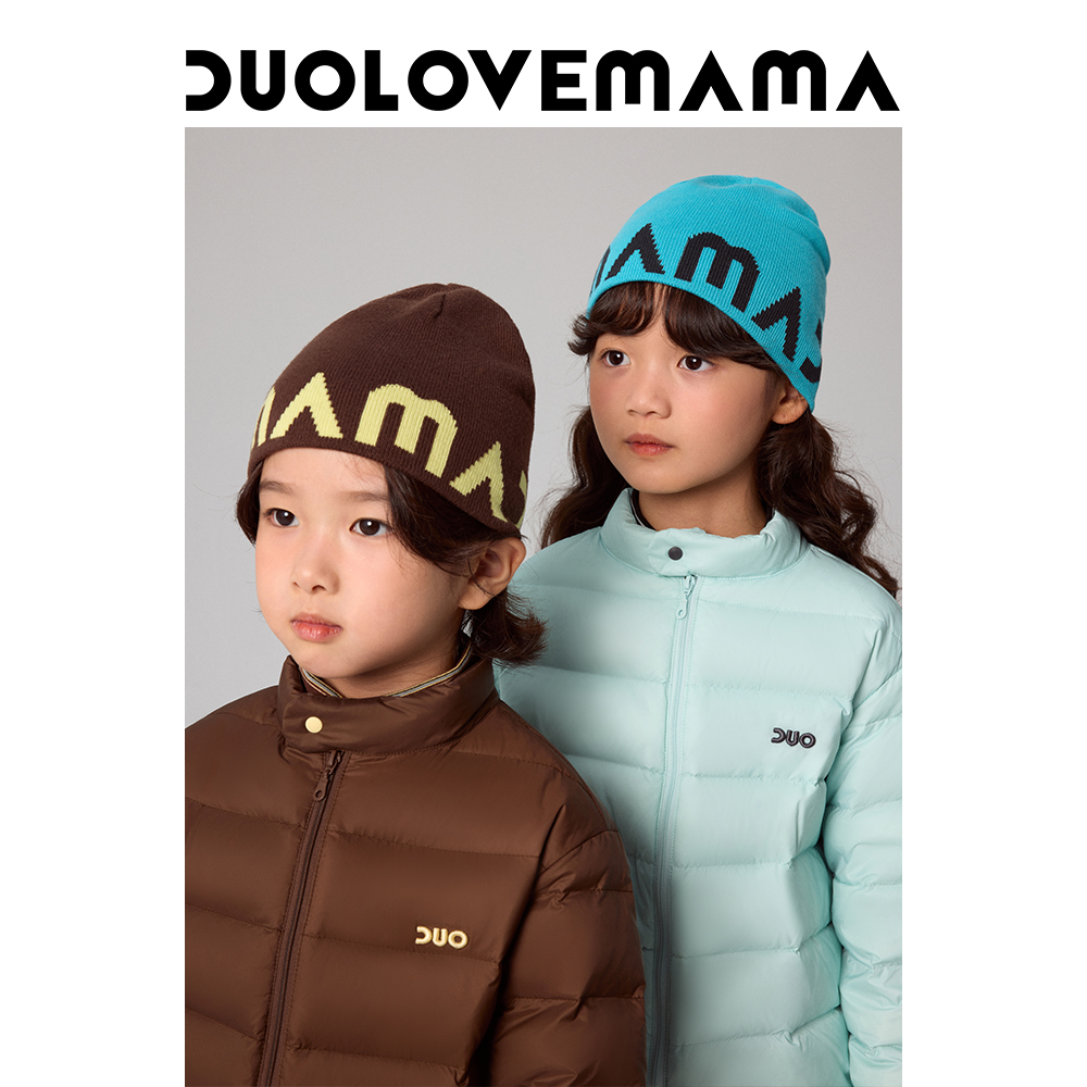 DUOLOVEMAMA 酷潮logo百搭温暖护耳针织毛线帽男女儿童滑雪帽子冬
