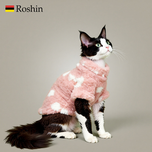 秋冬季保暖加绒柔软防寒加厚斯芬克斯无毛猫布偶阿比德文猫睡衣款