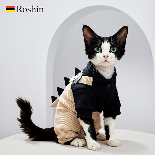 Roshin秋冬保暖可牵引猫四脚衣