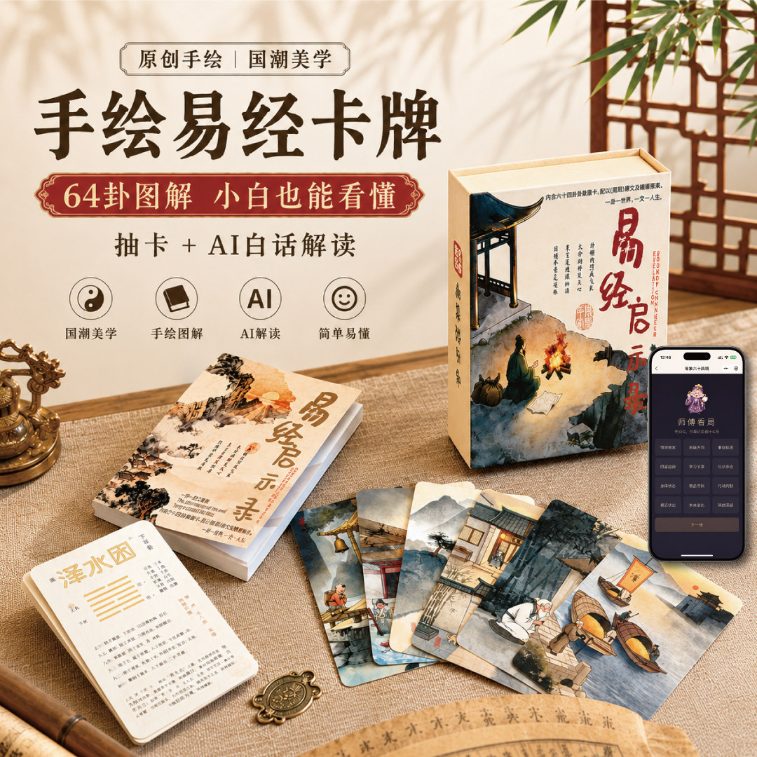 手绘易经卡牌东方塔罗64卦图解AI解读新手入门情绪指引国风礼物