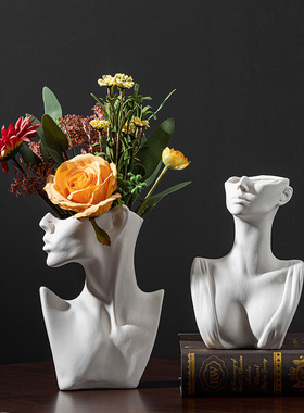 创意家居艺术装饰花瓶白色陶瓷工艺品摆件跨境欧式风格