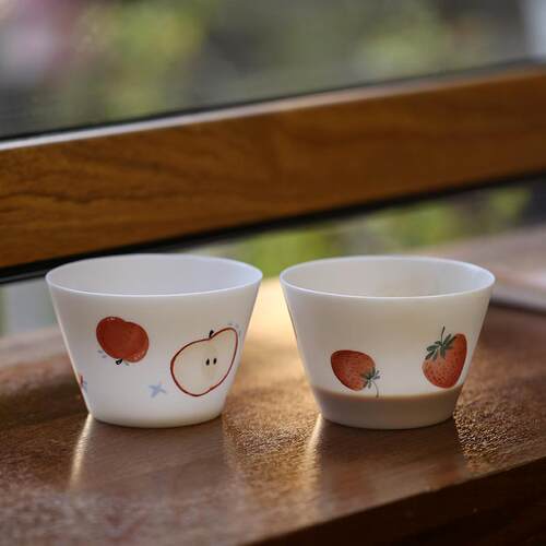 薄胎咖啡杯/手绘草莓苹果/猪口杯