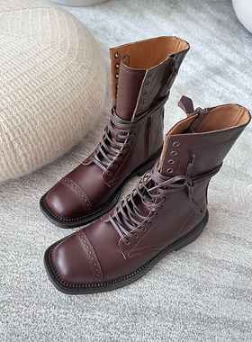 SQ240832XZ8SS 绑带机车靴柔软侧拉链马丁靴