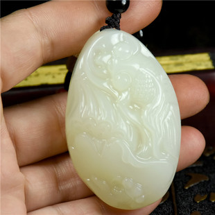 天然新疆和田玉鱼把件 籽料羊脂白玉鱼手把件挂件 连年有余手玩件