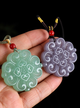 和田玉青花开富贵玉坠天然湖水绿