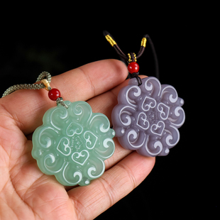 新疆和田玉沙枣青花开富贵玉坠天然玉石湖水绿玉兰花吊坠挂件玉佩