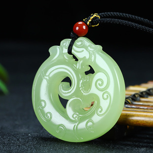 和田玉青白玉龙形玉佩吊坠男镂空龙牌仿古龙项链新疆玉生肖龙挂件