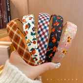 港风复古发箍秋冬宽边压发卡女2023新款 碎花格子头箍高颅顶碎发卡