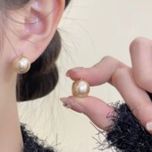 香槟色珠珠耳扣女小众轻奢气质百搭显白耳环2024新款 耳针耳饰 爆款