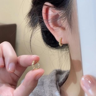 金色碎银圈圈耳环2025新款 百搭耳圈小巧精致耳饰轻奢金属饰品 时尚