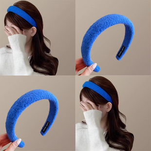 秋冬毛绒克莱因蓝色发箍2024新款防滑洗脸头箍高颅顶神器百搭发饰