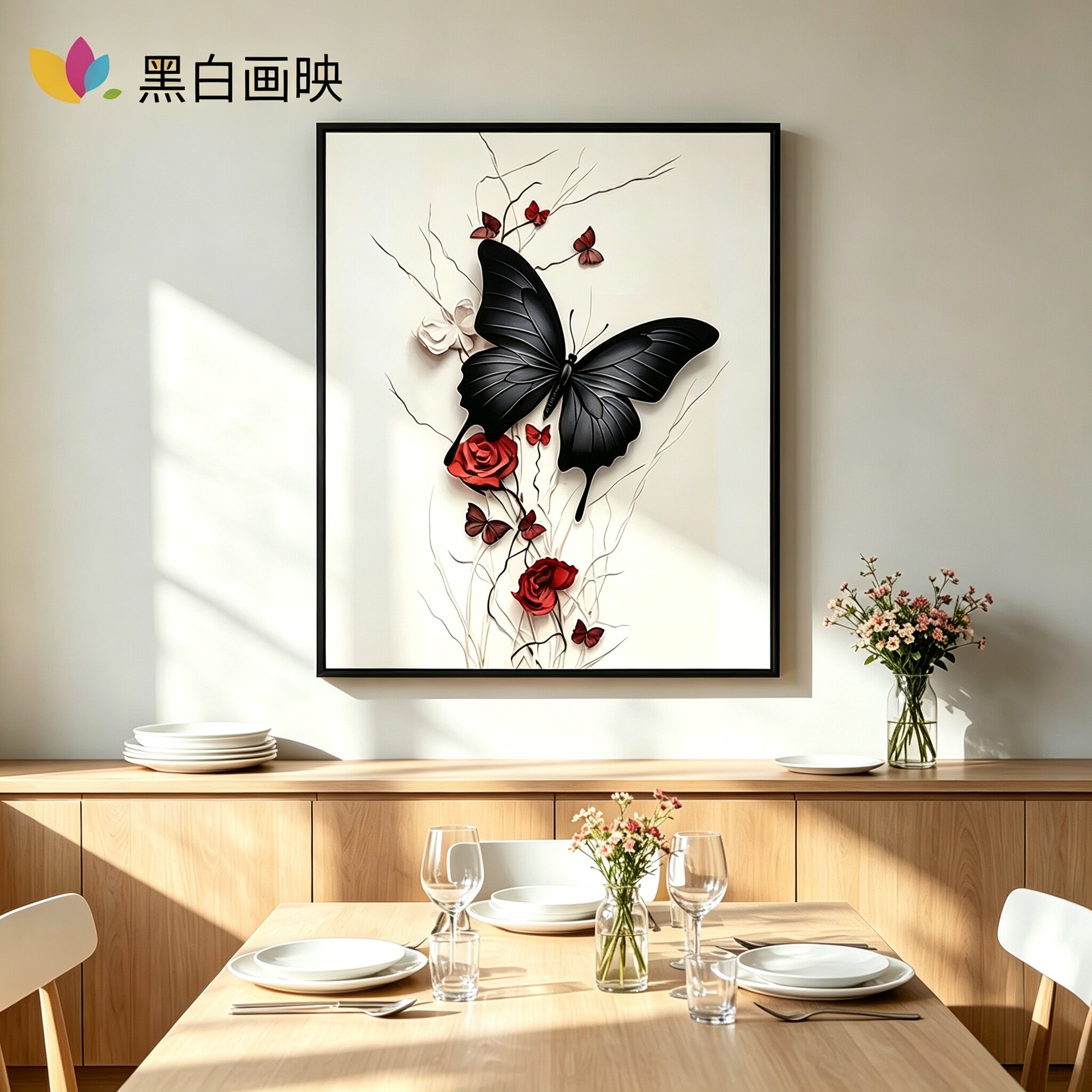 数字油画diy填色蝴蝶高级感墨蝶成人油画高颜值治愈系现代装饰画