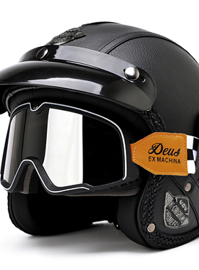 3C认证摩托车头盔复古巡航电动机车四分之三半盔男女士冬季安全帽