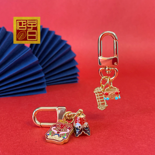 铜镀真金3D硬黄金宫廷古法烧蓝福寿平安招财国潮风小挂件包挂饰