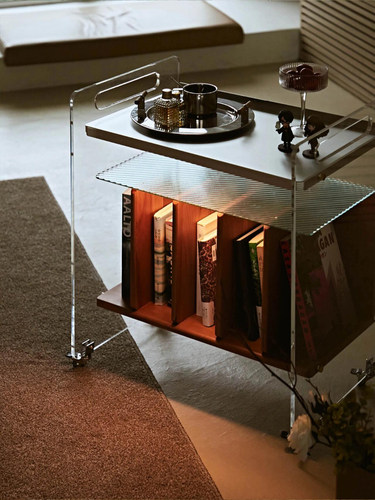 亚克力樱桃实木可移动黑胶唱片柜客厅沙发边几CD杂志置物展示架子