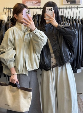 巨保暖冬新款简约纯色立领拉链时尚短款外套女宽松夹克风衣上衣