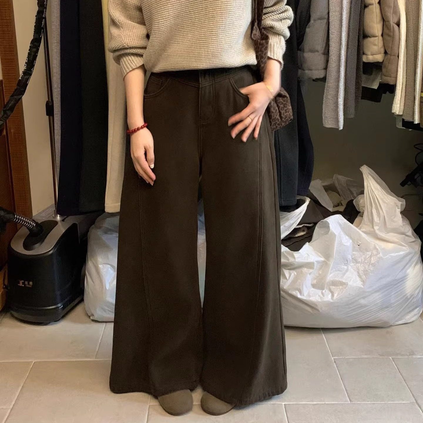 韩系复古不贴腿高腰显瘦直筒牛仔裤女宽松百搭阔腿拖地长裤弯刀裤,女装/女士精品,牛仔裤,淘宝优惠券,粉丝福利购,淘宝优惠卷