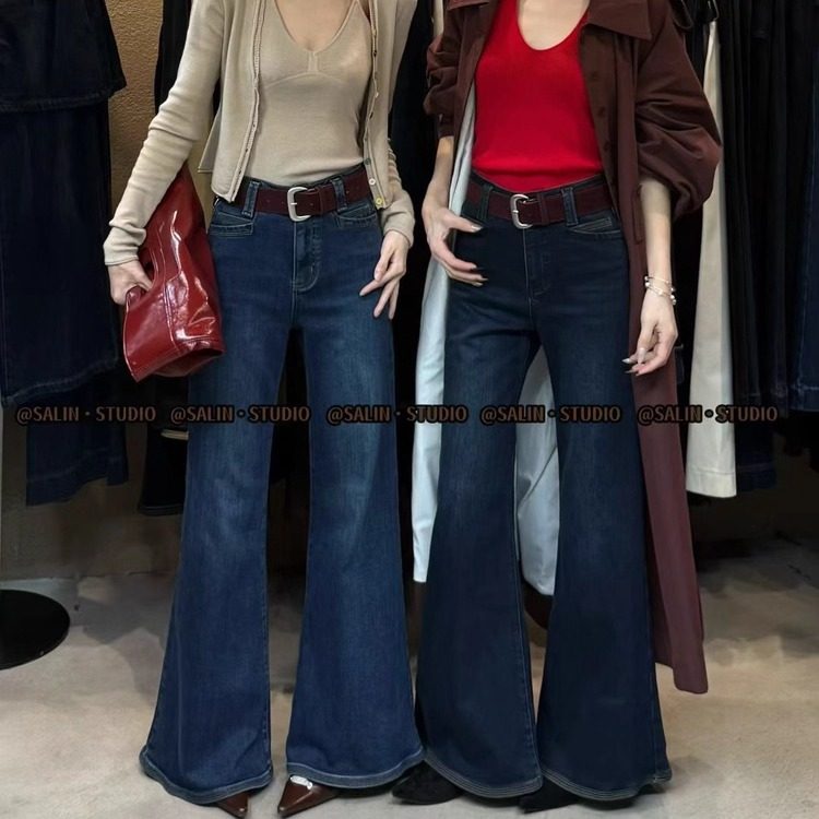 SALIN莎琳7701巨显瘦加绒复古港风微喇不贴腿牛仔裤弹力直筒长裤,女装/女士精品,牛仔裤,淘宝优惠券,粉丝福利购,淘宝优惠卷