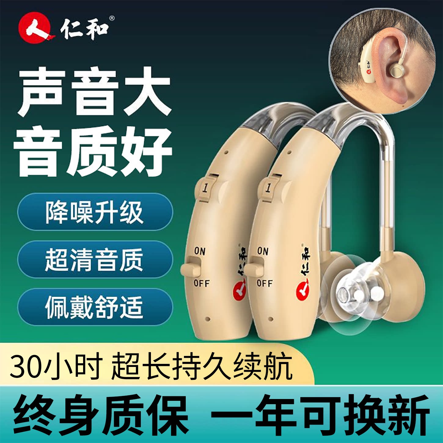 仁和助听器老年人专用正品耳背式助听器耳聋耳背老人隐形耳机医用