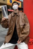 棕色复古机车皮衣夹克男春季美式潮牌高级感宽松痞帅翻领外套A70，男装夹克，星座603-2